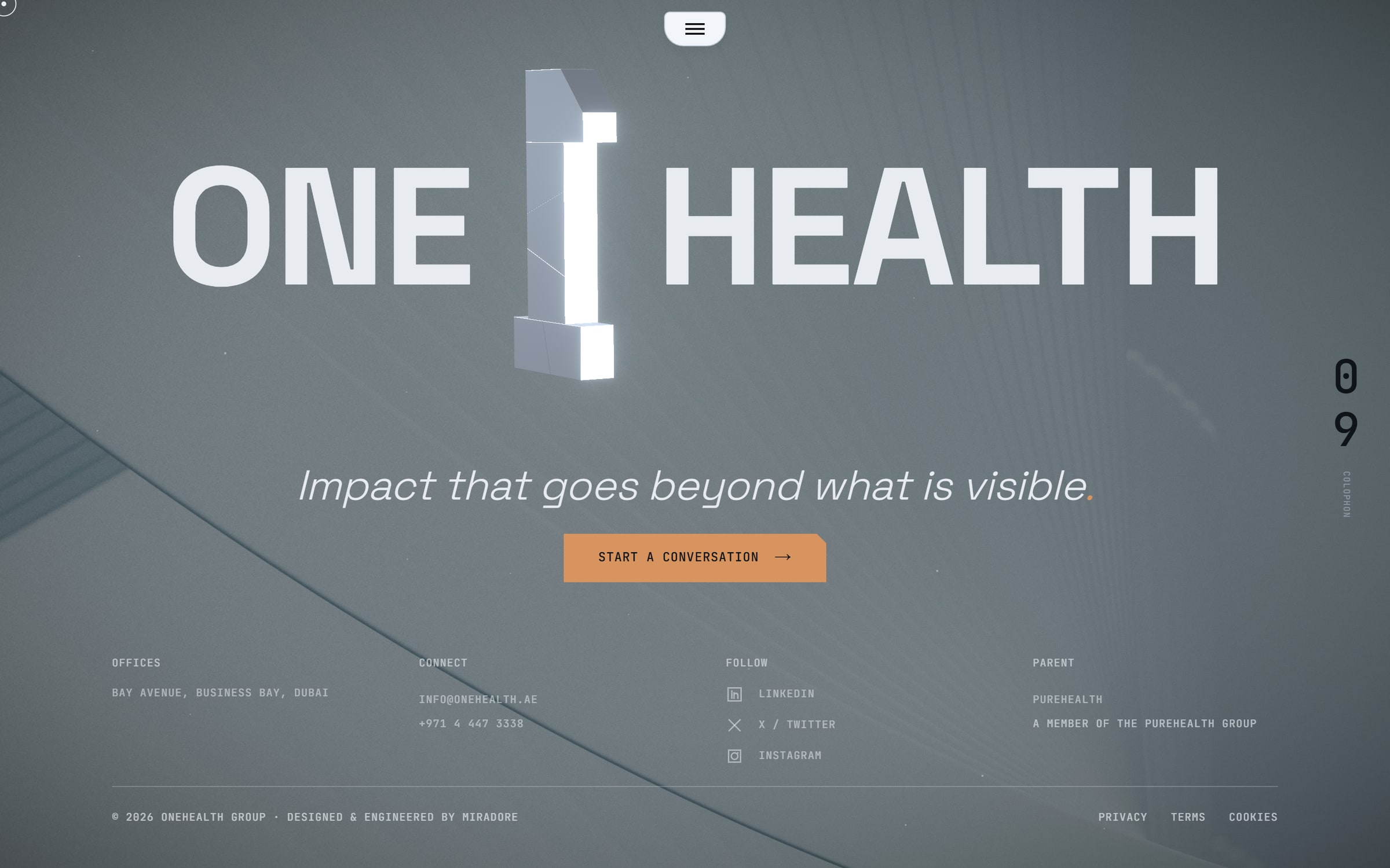 The wordmark ONE HEALTH at rest across the full width with the footer beneath it