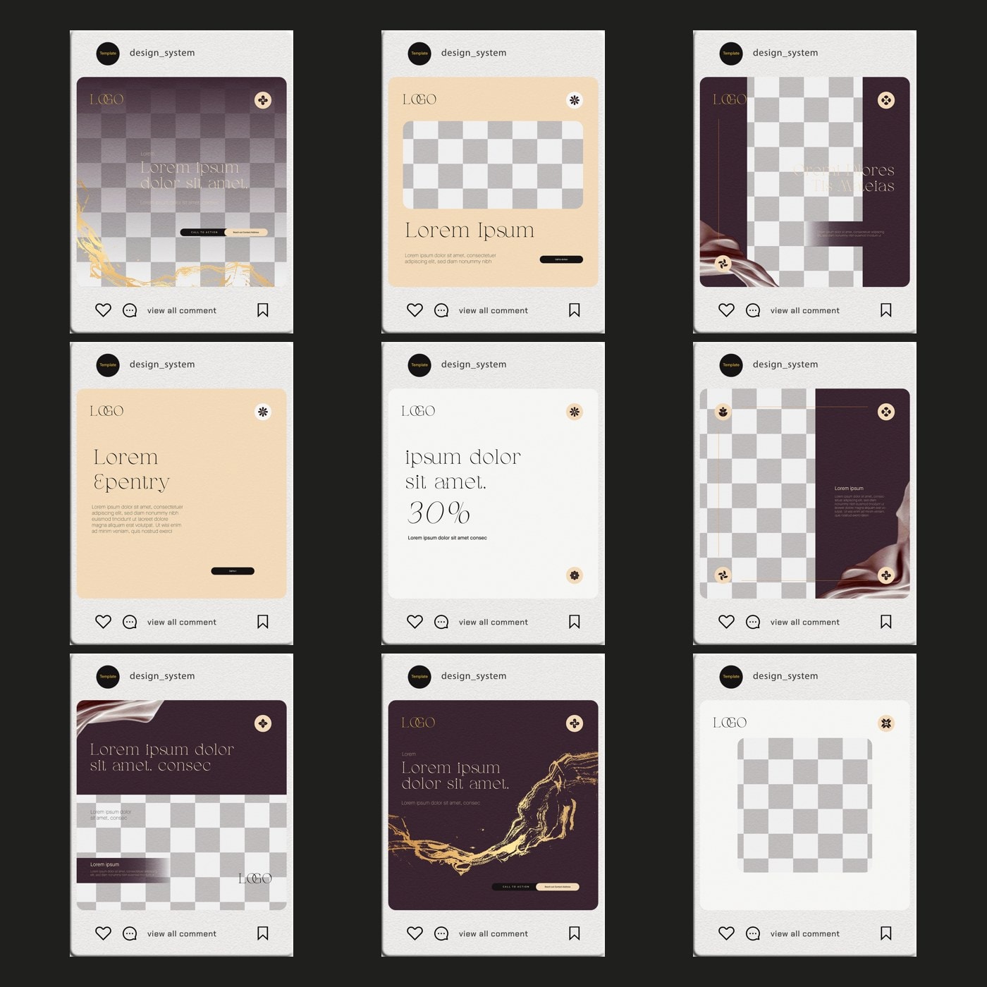 The nine Penthouse post layouts shown empty, without photography or copy.