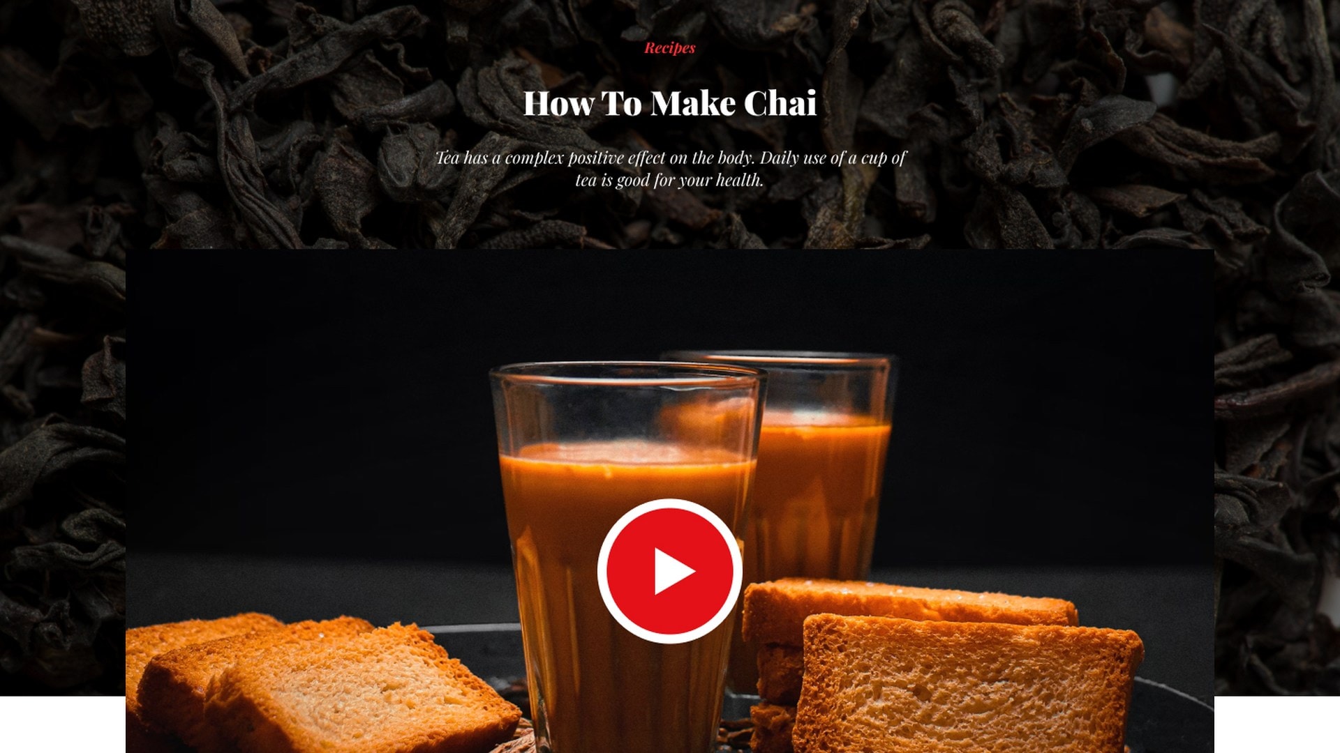 Recipe section headed 'How To Make Chai' set over a dark loose-leaf background