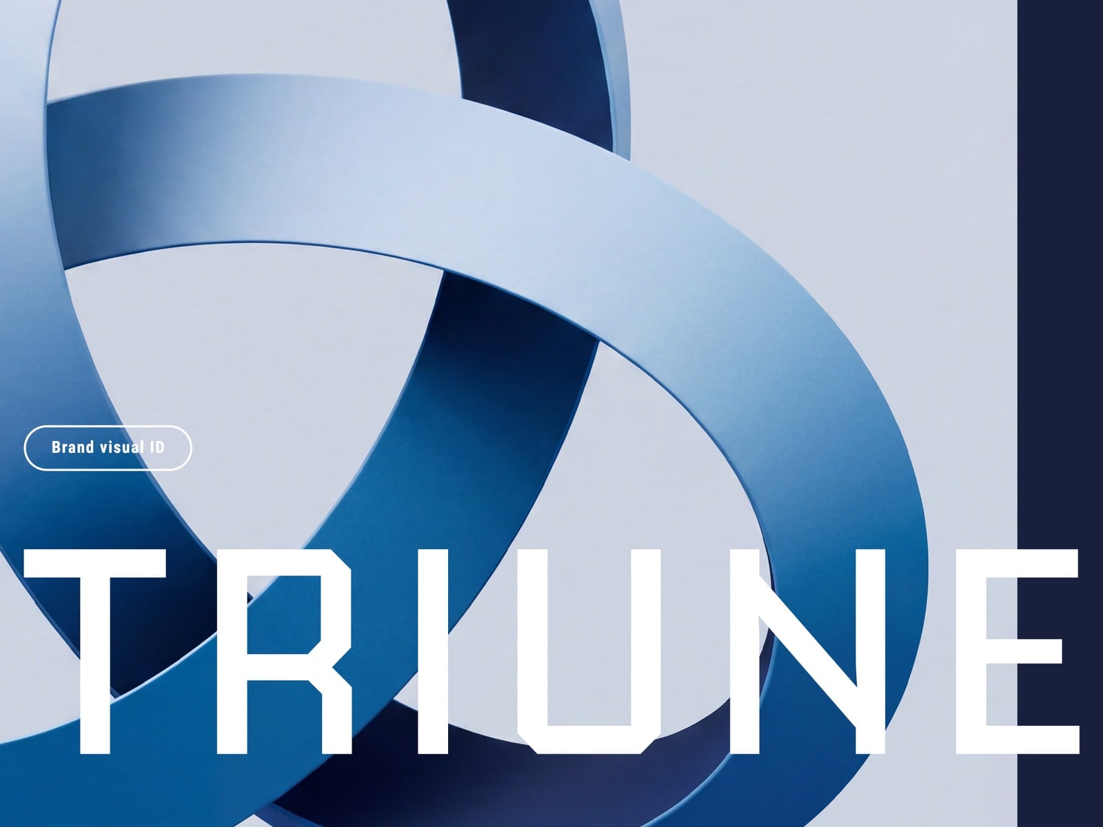 The Triune brand visual: the dimensional mark cropped hard on ice blue with the name set large across the foot